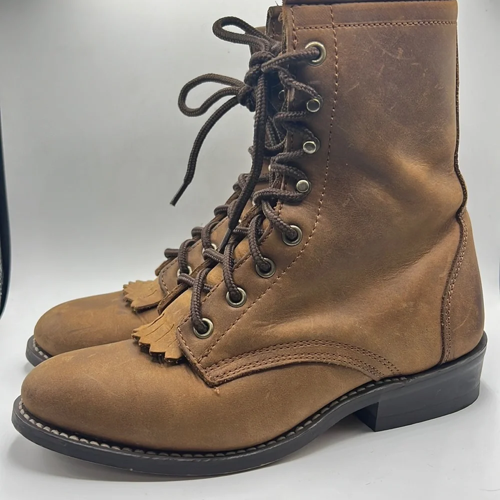 Laredo USA Brown Leather Lace-Up Packer Western Boots s-l400.jpg main image 2
